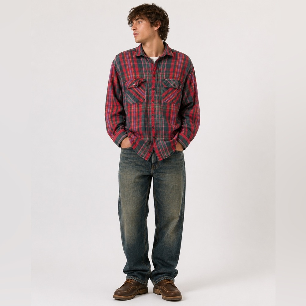 Woolrich Mens XL Flannel Shirt Red Green Plaid 100% Cotton Button Up Made in USA